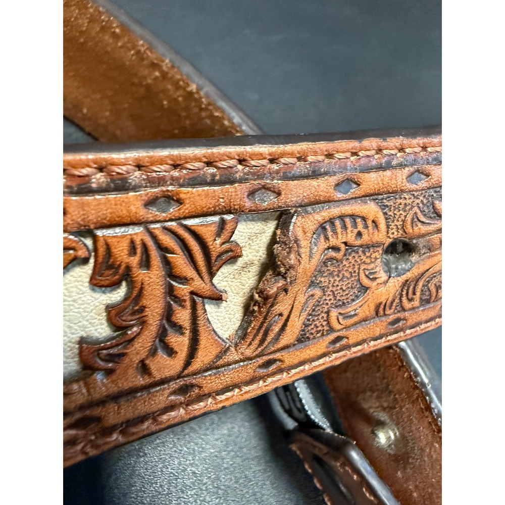 Hooey Mens Brown Floral Tooled Leather Western Belt No Buckle 34 Western Country - Picture 2 of 9